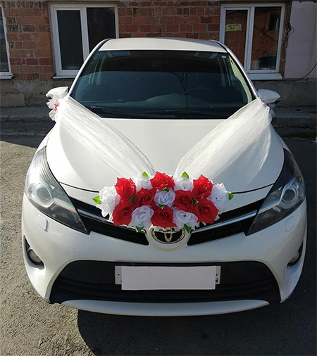 آموزش گل آرایی ماشین عروس, عکس گل آرایی ماشین عروس,گل آرایی ماشین عروس با گل و تور
