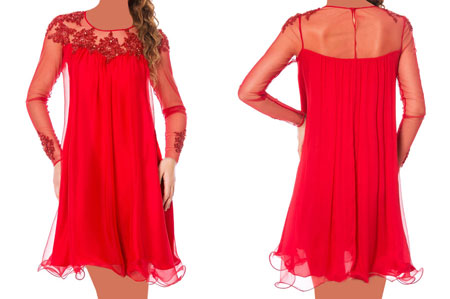 مدل لباس مجلسی با حریر, دوخت لباس مجلسی کوتاه با حریر و گیپور