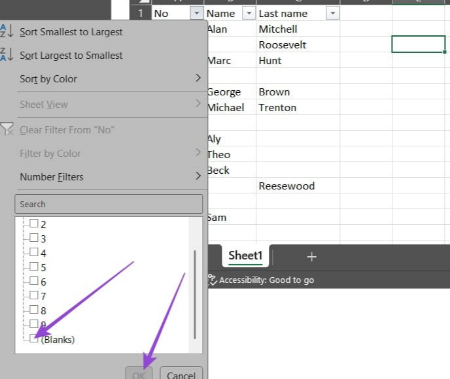 حذف ردیف های خالی در اکسل, حذف ردیف خالی در اکسل