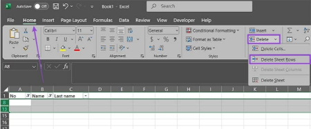 حذف ردیف های خالی در اکسل, حذف ردیف خالی در اکسل