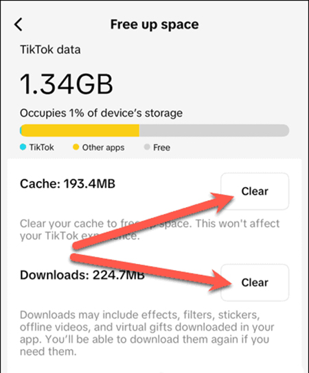 پاک کردن کش TikTok, بهبود عملکرد TikTok با پاک کردن کش