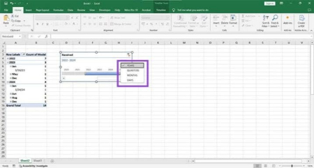 فیلتر جدول زمانی اکسل, فیلتر زمانی در اکسل
