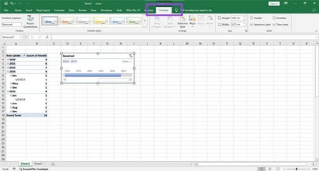 فیلتر جدول زمانی اکسل, فیلتر زمانی در اکسل
