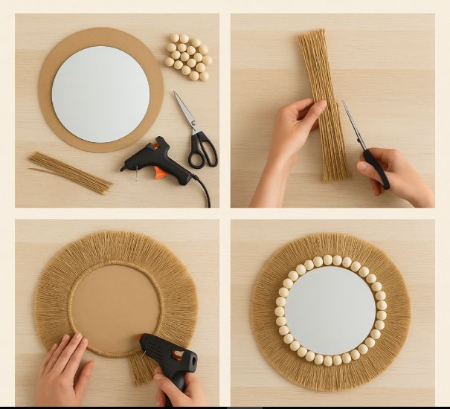 تزیین آینه با کنف, آموزش تزیین آینه