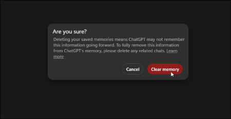 حذف حافظه ChatGPT, حذف داده‌های ChatGPT