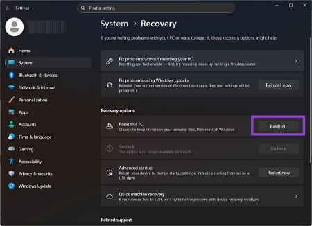 بازنشانی ویندوز 11, ریست فکتوری ویندوز 13