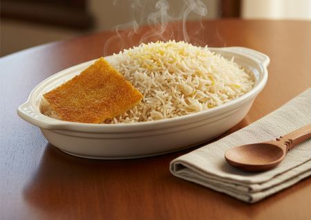 دیس برنج علی‌کاظمی پخته با ته‌دیگ