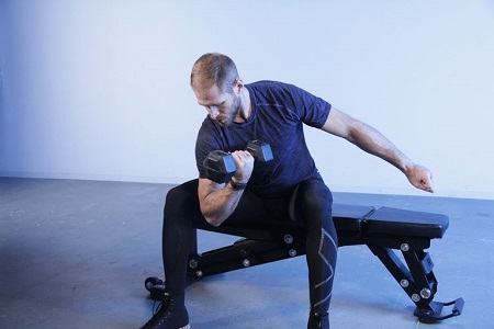 حرکت جلو بازو دمبل تمرکزی روی نیمکت, جلو بازو دمبل تمرکزی ایستاده, حرکت جلو بازو دمبل تک دست تمرکزی