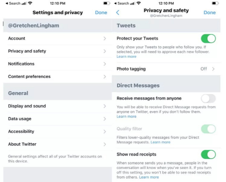 خصوصی کردن حساب X (توییتر), تنظیمات حریم خصوصی X