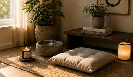 گوشه مدیتسشن با آبنما و شمع